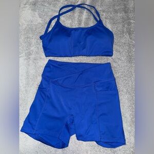 Blue Matching Sports Bra and Shorts Set